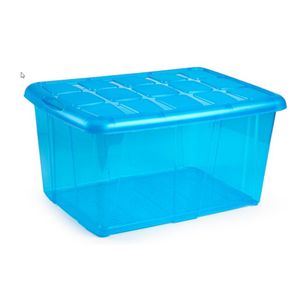 1x Opslagbakken/organizers met deksel 60 liter 63 x 46 x 32 transparant blauw   -
