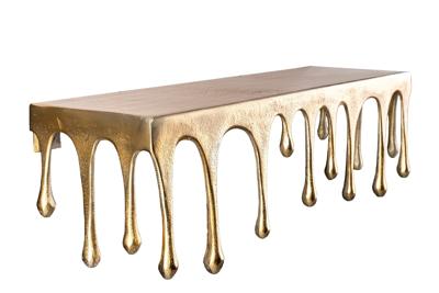 Wanddecoratie kapstok LIQUID LINE 60cm druppelvormig design antiek goud - 44882