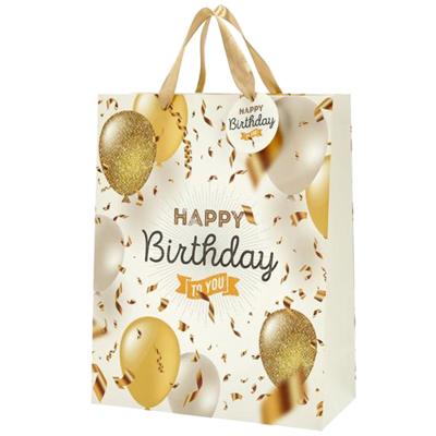 Cepewa verjaardag giftbags/cadeau tasjes - goud - happy birthday - ballonnen - 17 x 23 x 9 cm