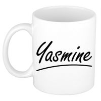 Naam cadeau mok / beker Yasmine met sierlijke letters 300 ml - thumbnail