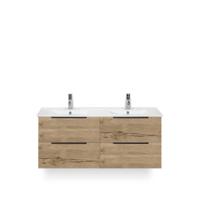 Seville Badmeubelset 120 cm - 4 laden Natuur Eiken Edge greep - Wastafel Enjoy Dubbel