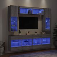 6-delige Tv-wandmeubelset met LED-verlichting grijs sonoma