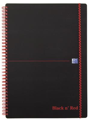 Oxford BLACK N&apos; RED spiraalblok kunststof, 140 bladzijden ft A4, geruit 5 mm