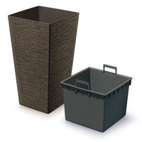 Plantenpot/bloempot - voor buiten - kunststof - koffie bruin - Eco wood look - D24 x H45 cm