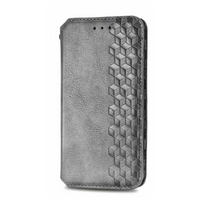 iPhone 15 hoesje - Bookcase - Pasjeshouder - Portemonnee - Diamantpatroon - Kunstleer - Grijs - thumbnail