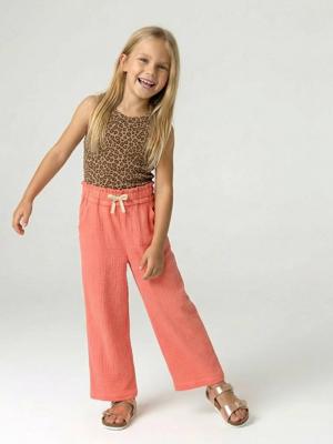 Wijde broek van katoengaas rozen Wijde broek van katoengaas rozen