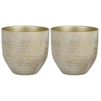 2x stuks plantenpot/bloempot Carrie terracotta champagne met flakes patroon - D24/H22 cm - thumbnail