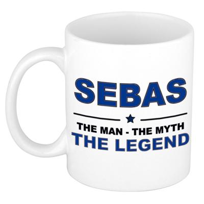 Sebas cadeau mok - man myth legend - naam koffiemok / beker - wit en blauw - 300 ml Sebas cadeau mok - man myth legend - naam koffiemok / beker - wit en blauw - 300 ml