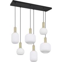LED Hanglamp - Hangverlichting - Trion Pala - 6x Lichtpunten - E27 Fitting - Wit Glas - Mat Messing - Metaal