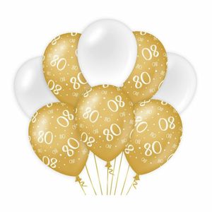 80 jaar leeftijd thema Ballonnen - 24x - goud/wit - Verjaardag - Versiering/feestartikelen