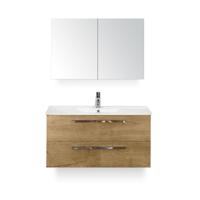 Seville Badmeubelset 100 cm - Natuur Eiken - Keramische Wastafel Wit Enjoy - met Spiegelkast