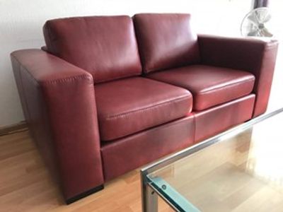 Leren 2-zits bank met houten poten - rood leer - Echt leer, Modern, ontdek de vele Leersoorten en Kleuren bij ShopX