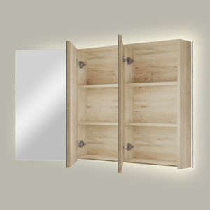 Linie Montro spiegelkast 100 x 75 cm naturel eiken met spiegelverlichting