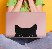 Stickers voor laptop Kattenhoofd op roze achtergrond - thumbnail
