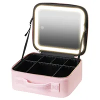Gleza - Roze Make-up Koffer met Grote Spiegel en LED Verlichting - Waterdicht, Verstelbaar, en Compact - Ideaal voor Meisjes en Dames - Maat S Gleza - Roze Make-up Koffer met Grote Spiegel en LED Verlichting - Waterdicht, Verstelbaar, en Compact - Ideaal voor Meisjes en Dames - Maat S