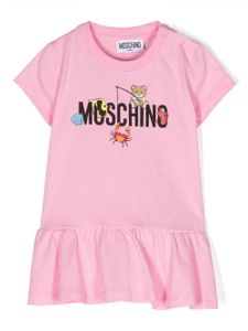 Moschino Kids robe évasée en coton à logo imprimé - Rose