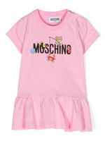 Moschino Kids robe évasée en coton à logo imprimé - Rose - thumbnail