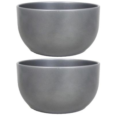 2x stuks bloempot schaal glanzend zilver metallic keramiek voor kamerplant H14 x D26 cm