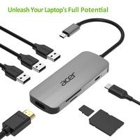 Acer 7in1 Type C dongle: 1 x HDMI 3 x USB3.2 1 x SD/TF 1 x PD USB Hub Zilver