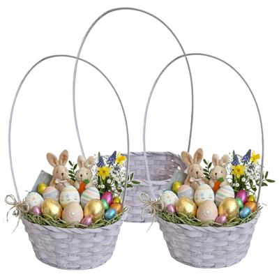 Rieten mandje met hengsel - 3x - lila paars - D20 x H38 cm - paasmandje