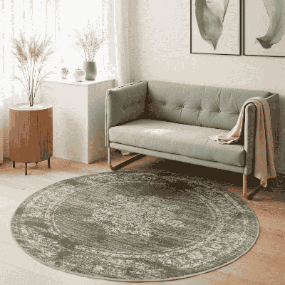 Vloerkleed Lydia Rond Olijfgroen Ø 160 Cm Laagpolig Home Collectie - Dekbed-Discounter.nl
