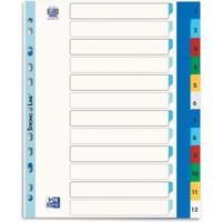 OXFORD tabbladen, formaat A4 maxi (voor showtassen), uit gekleurde PP, 11-gaatsperforatie, set 1-12