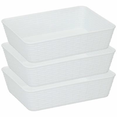 Edco Opbergmandjes - 3x - kunststof - wit - 25 x 19 x 6 cm - mandje - rechthoekig