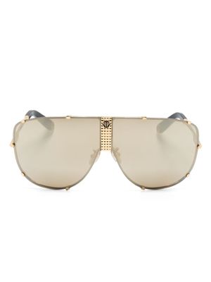 Philipp Plein Eyewear lunettes de soleil oversize à plaque logo - Or