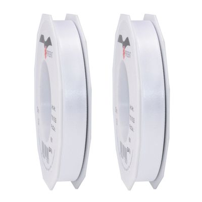 2x Luxe hobby/decoratie witte satijnen sierlinten 1,5 cm/15 mm x 25 meter
