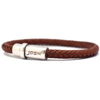 JOSH 9170-BRA-S-CO Armband leder-staal cognac-zilverkleurig 7 mm