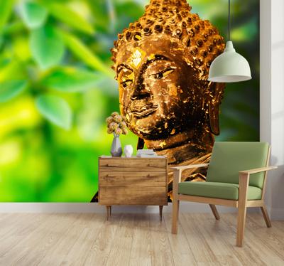 Zen ruimte fotobehang Boeddha hoofd in bruin