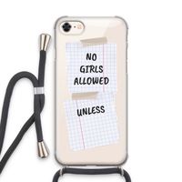 No Girls Allowed Unless: iPhone 8 Transparant Hoesje met koord