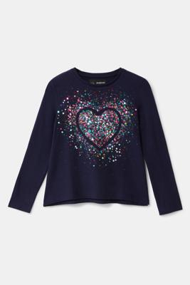 T-shirt met hart van pailletten - BLUE - 3/4