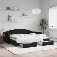 Slaapbank met onderschuifbed en lades 90x190 cm fluweel zwart