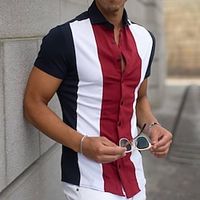 Voor heren Overhemd Zomer overhemd Overhemd met knopen Bowlingshirt Rood / Wit blauw Groen Korte mouw Kleurenblok Strijkijzer Buiten Straat Button-omlaag Kleding Modieus Jaren '50 Casual Ademend Lightinthebox - thumbnail