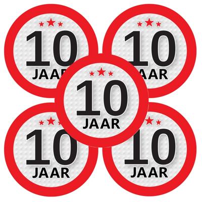10 jaar leeftijd sticker - 5x - rond - Dia 9 cm - 10 jaar verjaardag - jubileum - leeftijd versierin