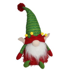 Pluche kerst gnome - kerstelf - H36 cm - decoratie pop - rood/groen