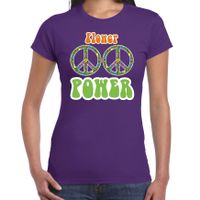 Jaren 60 Flower Power verkleed shirt paars met peace tekens dames