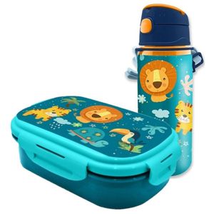 Into the Jungle - lunchbox set voor kinderen - 2-delig - blauw - kunststof