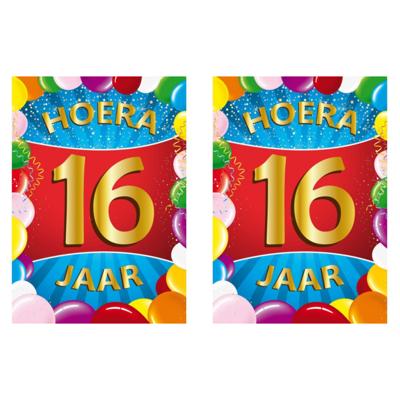 Verjaardag deurposter - 2x - 16 jaar - multi - 59 x 84 cm - leeftijd feestartikelen Verjaardag deurposter - 2x - 16 jaar - multi - 59 x 84 cm - leeftijd feestartikelen