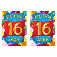 Verjaardag deurposter - 2x - 16 jaar - multi - 59 x 84 cm - leeftijd feestartikelen Verjaardag deurposter - 2x - 16 jaar - multi - 59 x 84 cm - leeftijd feestartikelen