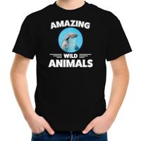 T-shirt dolfijnen amazing wild animals / dieren zwart voor kinderen - thumbnail