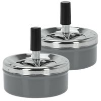 Set van 2x stuks druk en draai tafel asbak metaal antraciet/chrome 9 x 5 cm - thumbnail