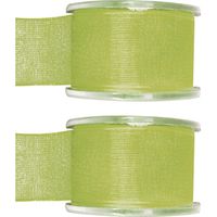 2x Hobby/decoratie groene organza sierlinten 4 cm/40 mm x 20 meter - thumbnail