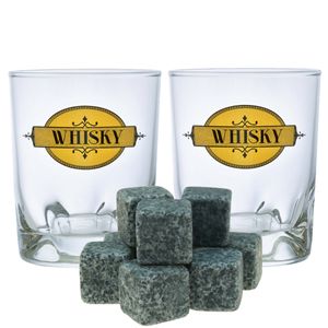 Luxe whiskyglazen set 6x stuks 240 ml met 9x whisky ijsblokstenen