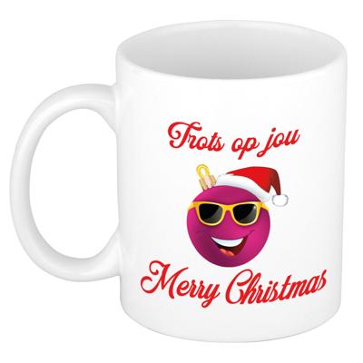 Kerst cadeau koffiemok - Trots op jou - smile - roze - 300 ml - keramiek - Merry Christmas Kerst cadeau koffiemok - Trots op jou - smile - roze - 300 ml - keramiek - Merry Christmas