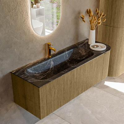 Badmeubel Mondiaz Kurve-Dlux | 135 cm cm | Meubelkleur Dusk | Wastafelkleur Lava | Solid surface | Wasbak links zijde spoelbak | 1 kraangat