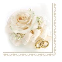 Maki bruiloft servetten - 20x st - 33 x 33 cm - witte roos en ringen - feestservetten Maki bruiloft servetten - 20x st - 33 x 33 cm - witte roos en ringen - feestservetten