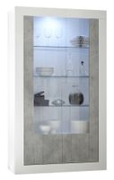 Vitrinekast Urbino 190 cm hoog in hoogglans wit met grijs beton