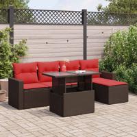 6-delige Loungeset met kussens poly rattan acacia bruin